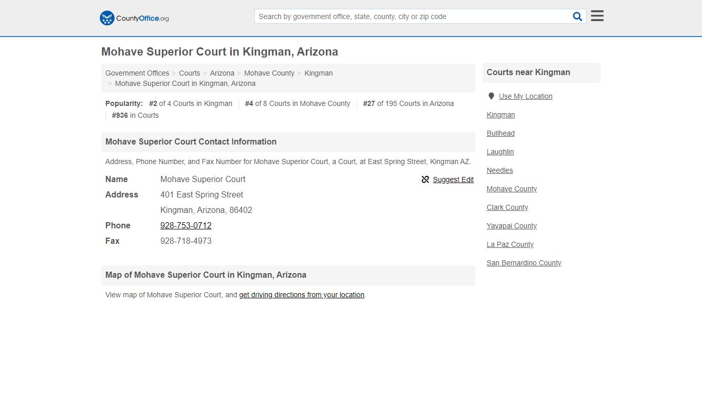 Mohave Superior Court - Kingman, AZ (Address, Phone, and Fax)